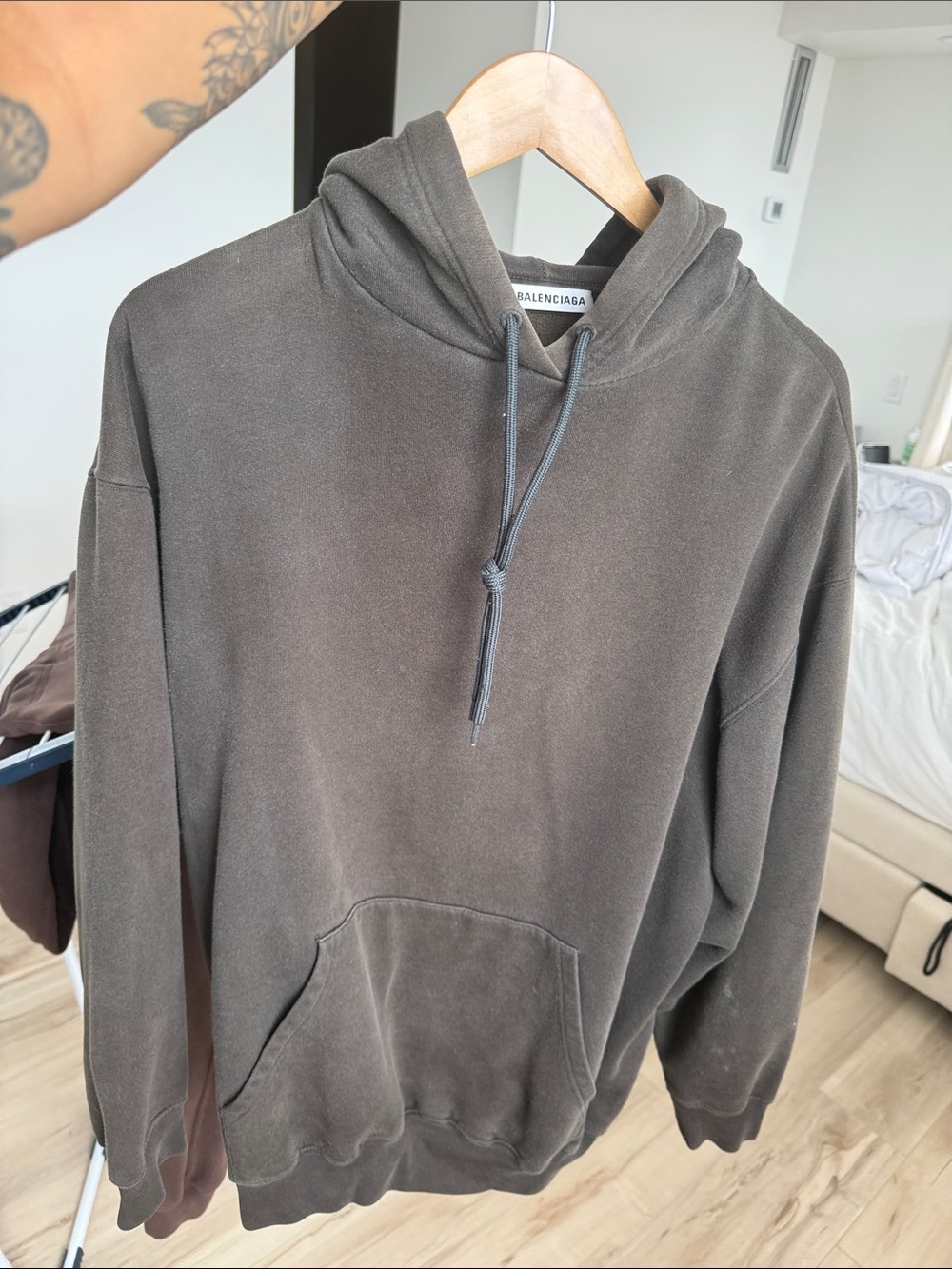 Balenciaga Men's Washed Charcoal Gray Hoodie